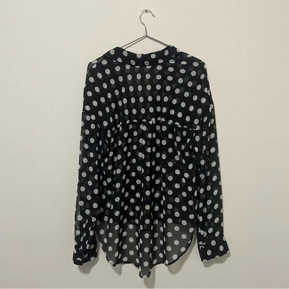 Free People Black/White Sheer Polka Dot Easy Rider Blouse Size Small - Picture 9 of 9